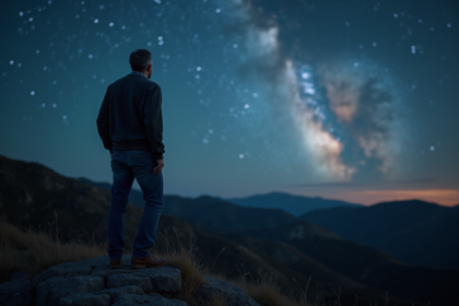 Astrophysicien regardant le ciel étoilé au crépuscule