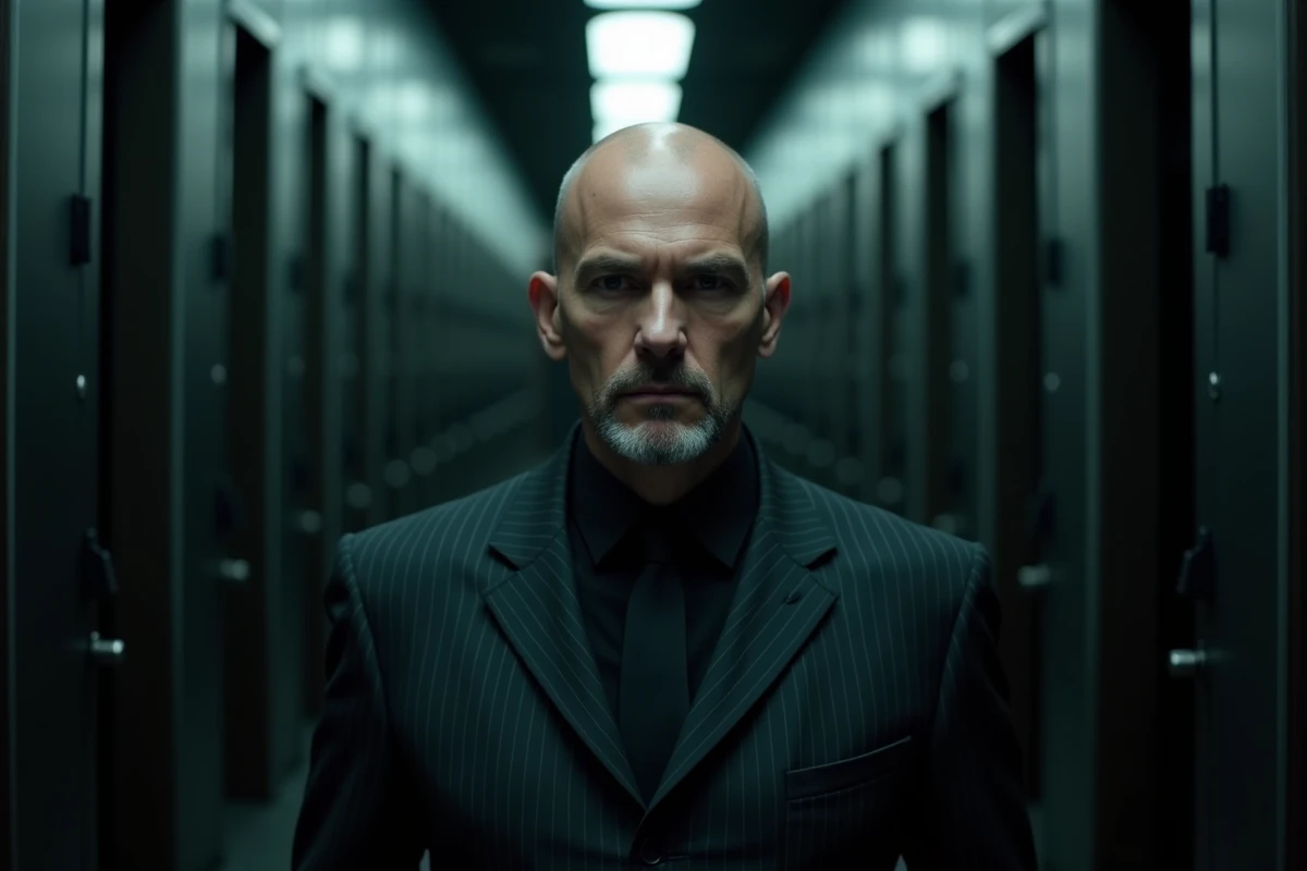 Homme au visage impassible en costume sombre entouré de miroirs, illustrant le concept du Caméléon comme grand méchant de Spider-Man