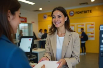 Femme déposant une lettre au guichet d'un bureau de poste le samedi