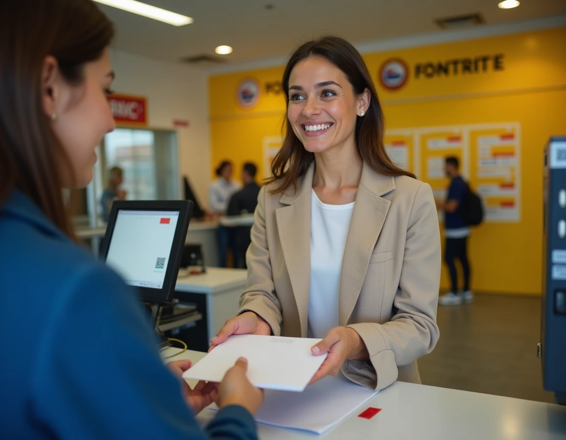 Femme déposant une lettre au guichet d'un bureau de poste le samedi