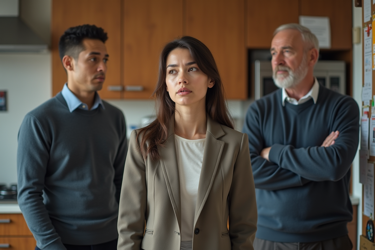 Jeune femme parlant dans une cuisine familiale