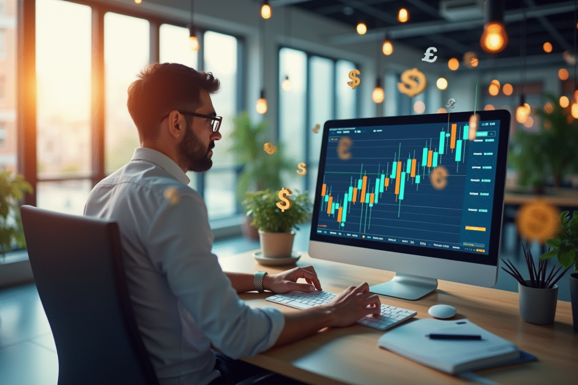 Economiste confiant analysant graphiques financiers modernes