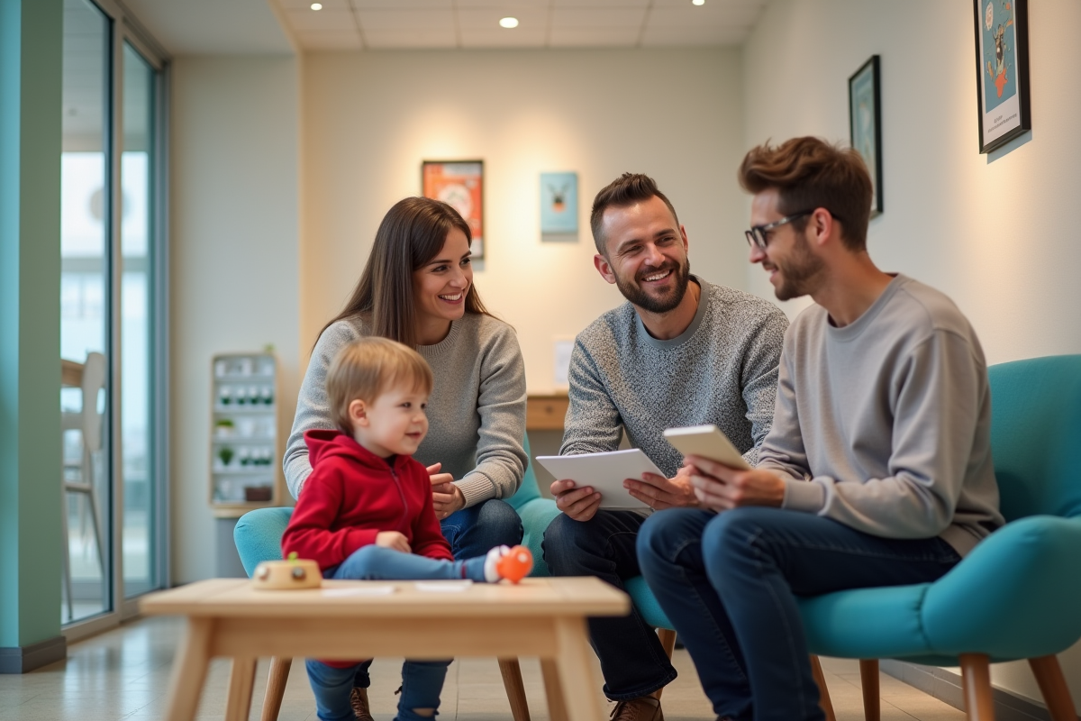 Famille avec dentiste dans la salle d attente accueillante