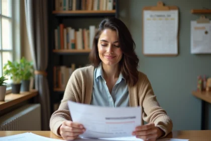 Femme d'âge moyen dans un bureau cosy organise ses estimations