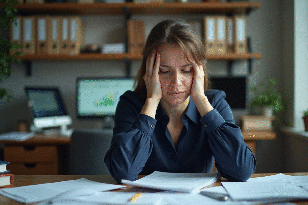 Femme fatiguée au bureau dans un environnement professionnel