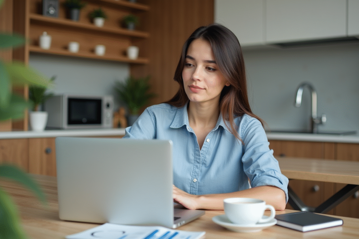 Jeune femme travaillant sur ses finances à la maison