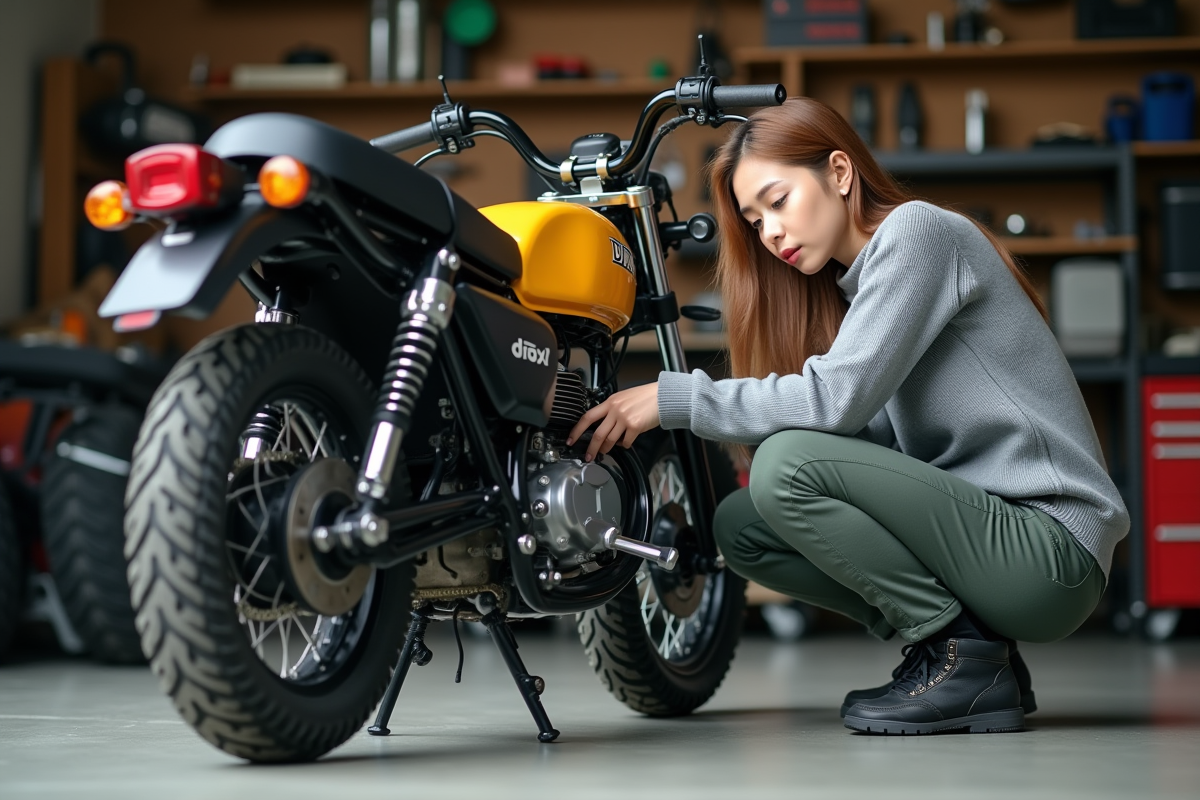 Jeune femme examinant la chaîne d