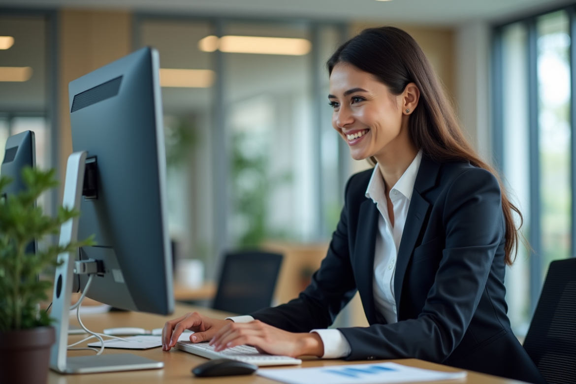 Femme professionnelle utilisant un logiciel de gestion de sinistres