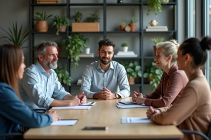 Groupe diversifié de collègues en réunion de travail