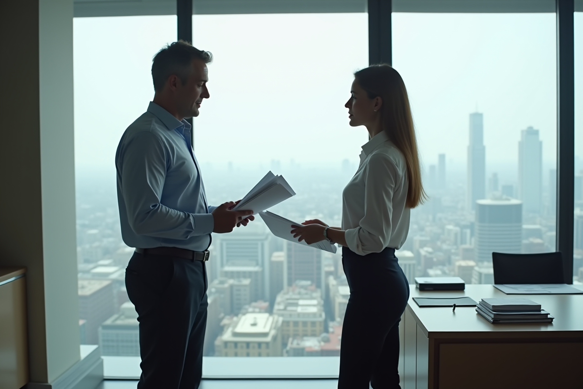 Homme parlant avec un conseiller dans une banque moderne