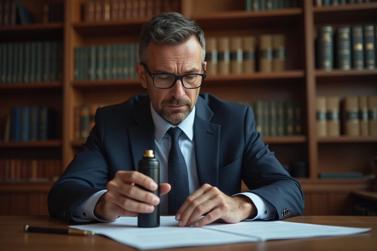 Homme d affaires analysant un spray au pepper dans un bureau