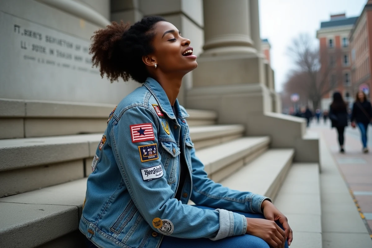 Jeune femme noire chante sur les marches d un monument