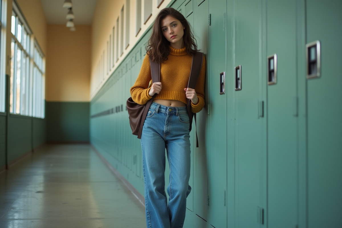Jeune fille au lycée en tenue décontractée