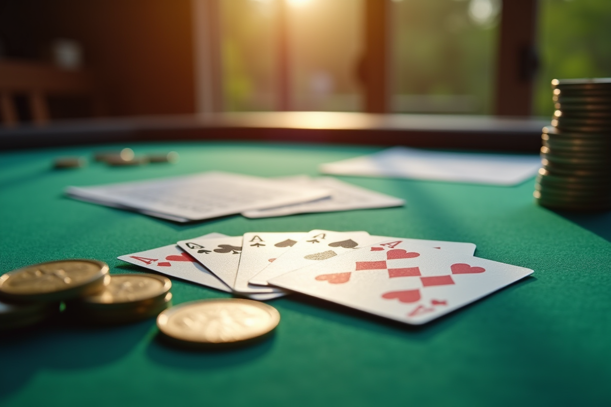 Main gagnante de cartes sur une table organisée