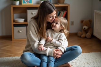 Maman et sa fille dans un intérieur chaleureux