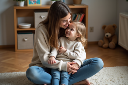 Maman et sa fille dans un intérieur chaleureux