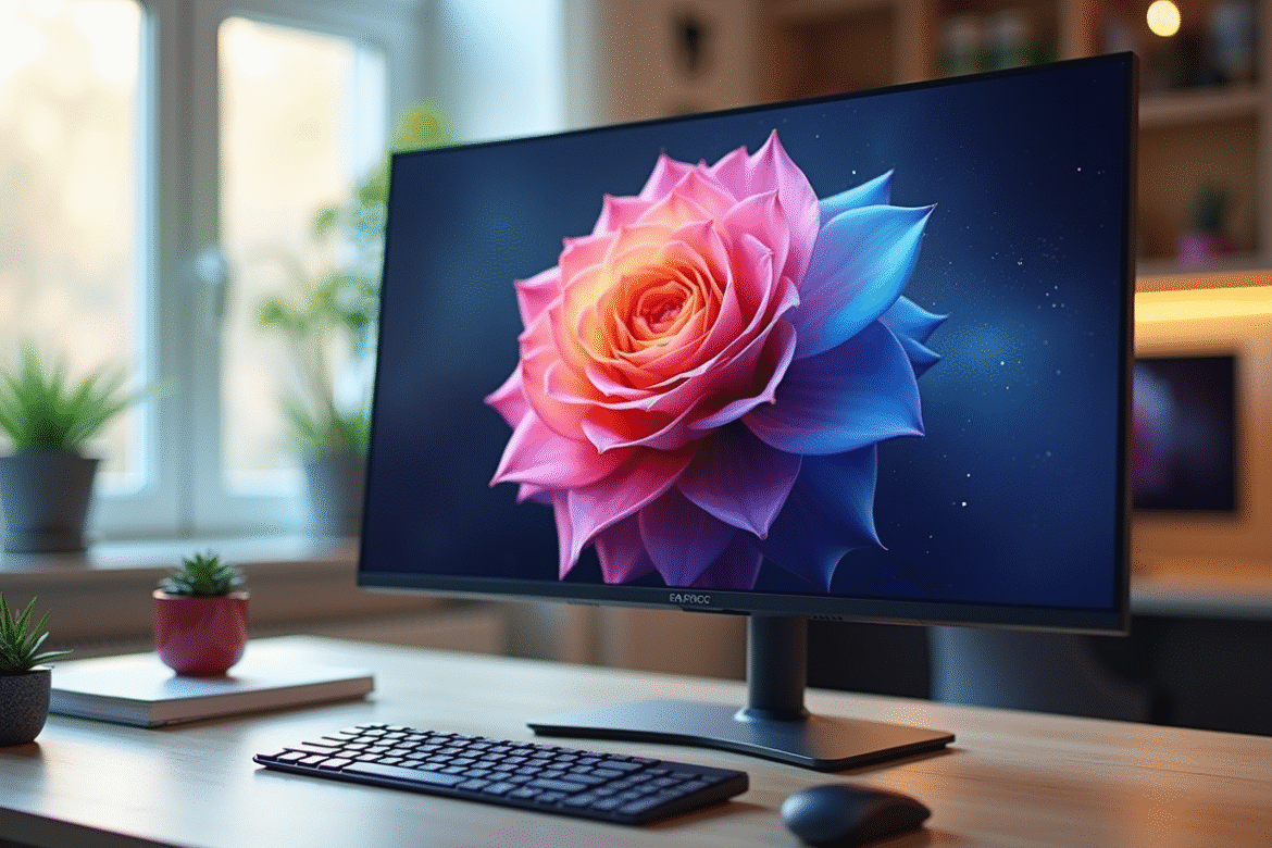 Moniteur moderne affichant un bureau en haute résolution