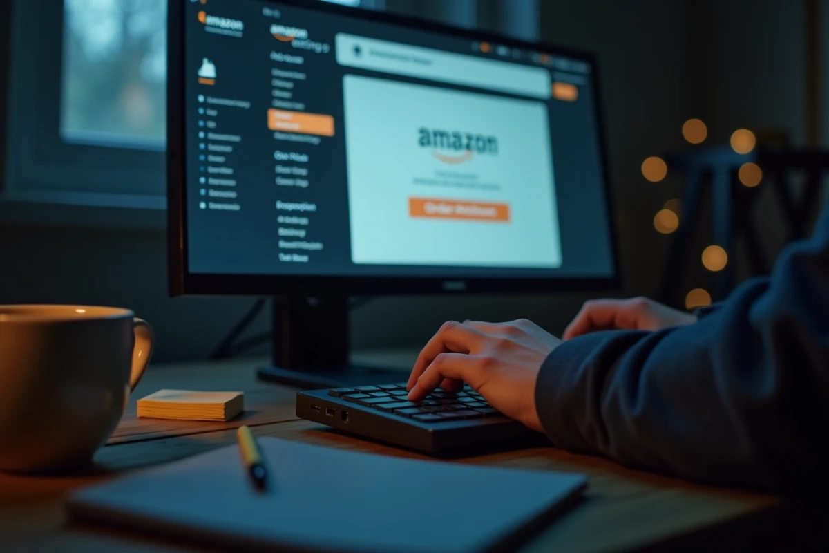 Vue par-dessus l'épaule d'un utilisateur accédant aux paramètres d'archivage de commandes sur le site Amazon