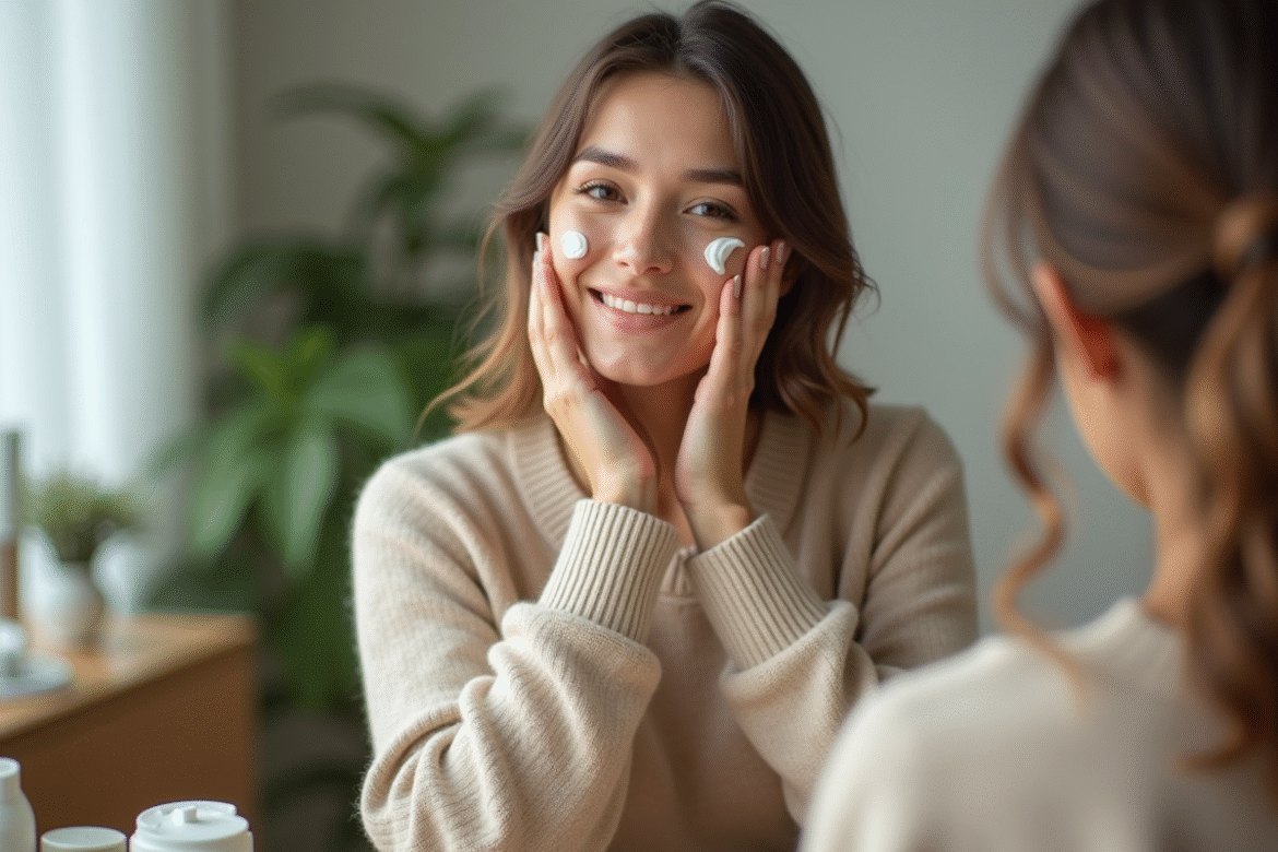 Femme appliquant une creme visage naturelle